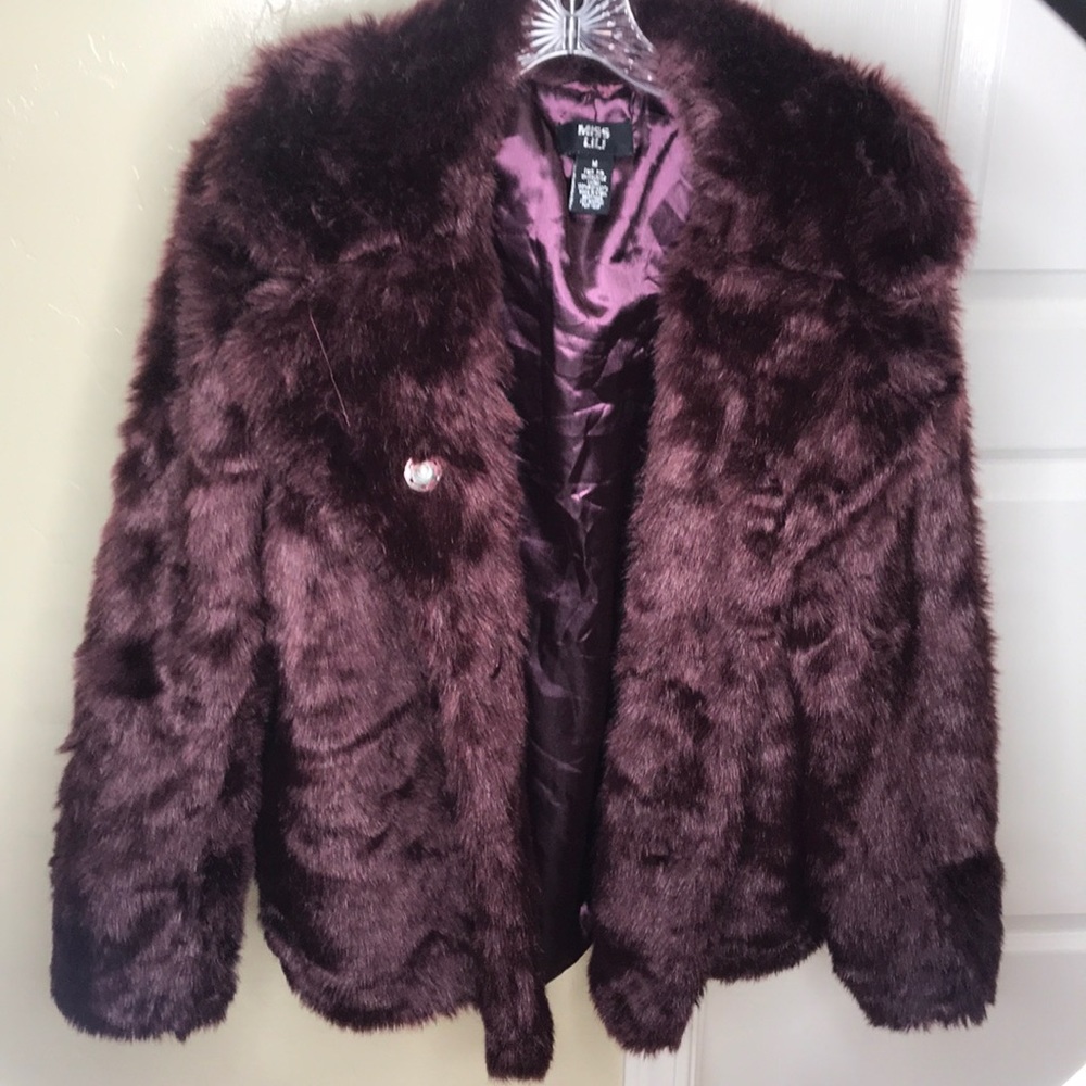 Purple maroon faux fur coat